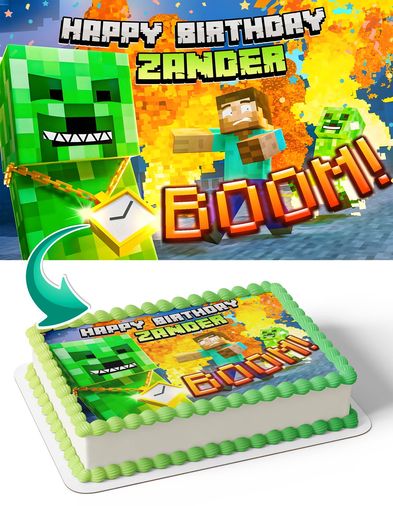 Mine Blocks Pixel Craft Creeper Rap Edible Cake Topper