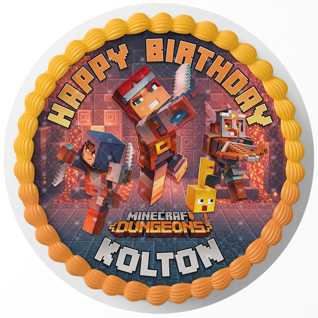 MineCraf Blocks Pixel Craft Dungeons Round – Icing Sheet Birthday - Personalized Edible Cake Topper | Custom Icing Sheet | Birthday Cake Decoration