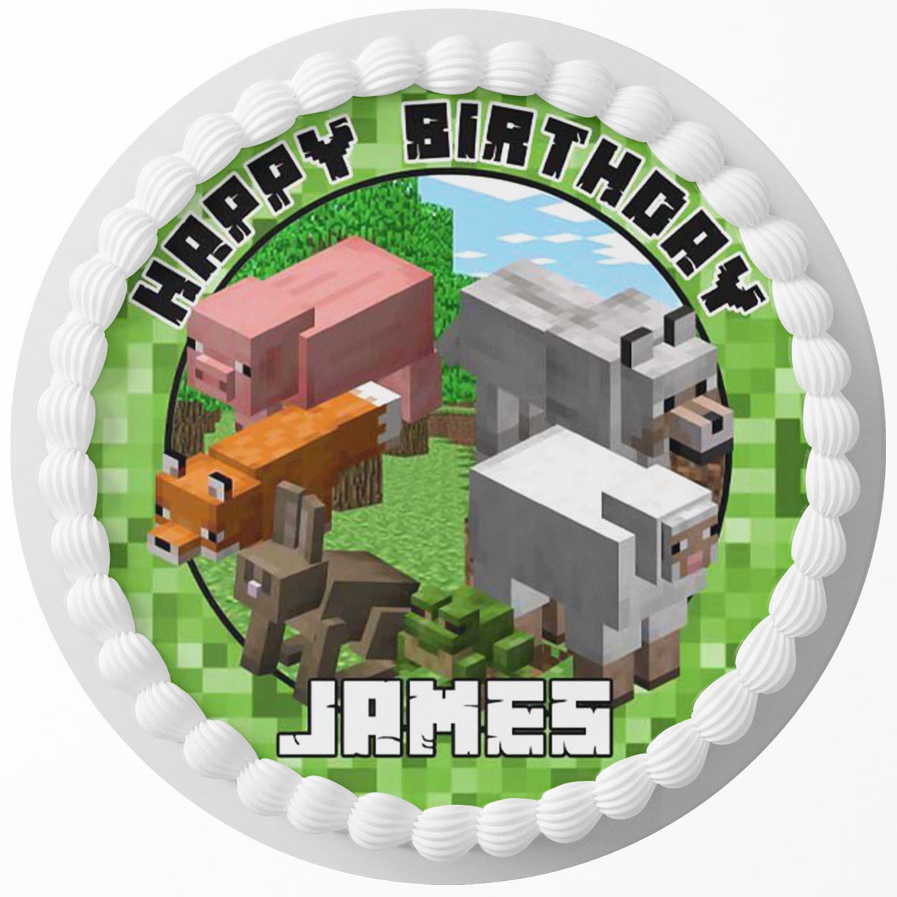 Mine Blocks Pixel Craft Farm Round – Icing Sheet Birthday - Personalized Edible Cake Topper | Custom Icing Sheet | Birthday Cake Decoration