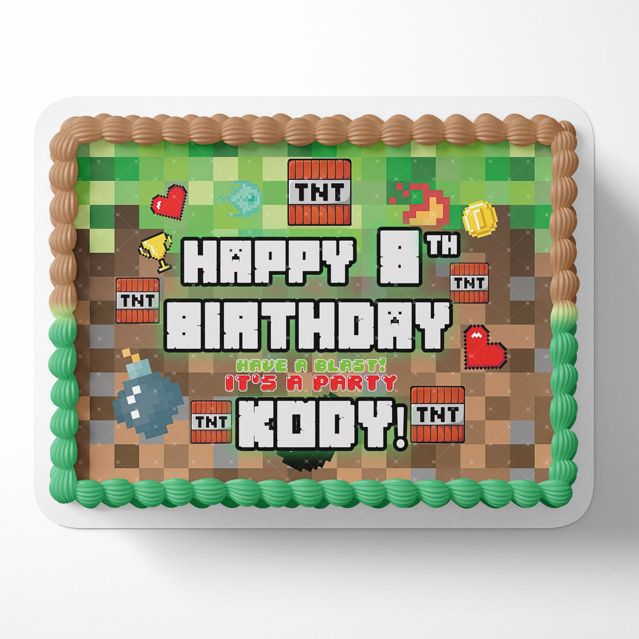 Mine Blocks Pixel Craft Inspired Kids Edible Cake Topper