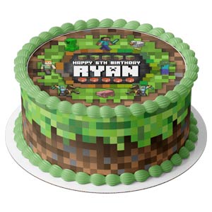 Mine Blocks Pixel Craft Kids Topper Round – Icing Sheet Birthday - Personalized Edible Cake Topper | Custom Icing Sheet | Birthday Cake Decoration