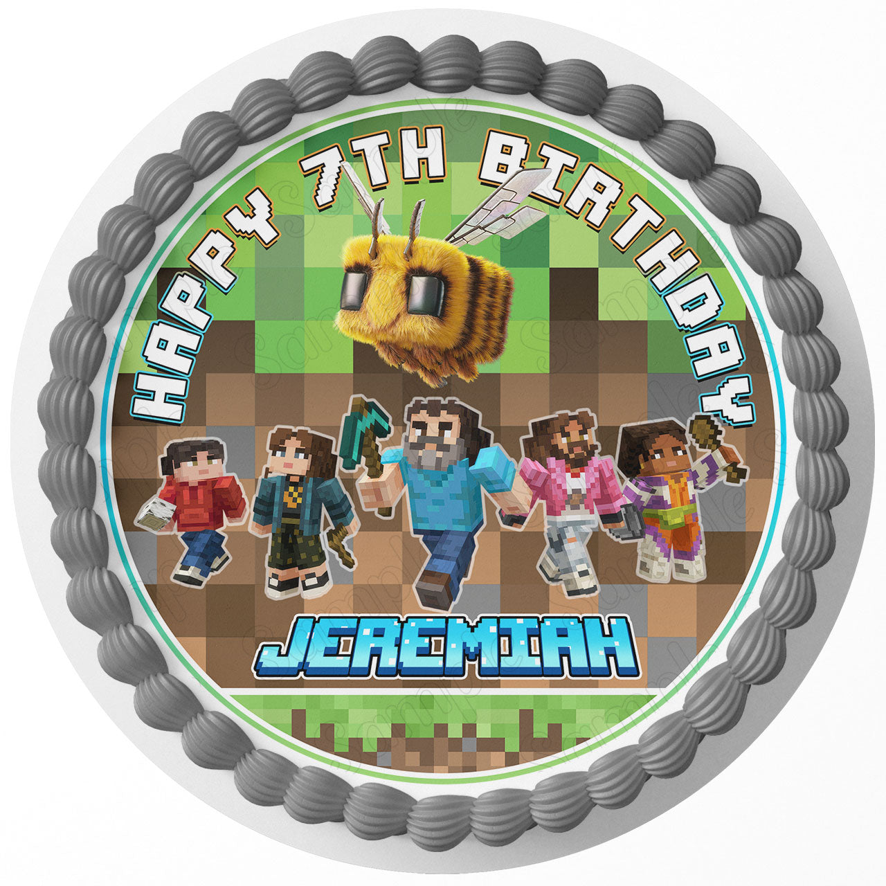 Mine Blocks Pixel Craft Movie Pixel Style Round – Icing Sheet Bir - Personalized Edible Cake Topper | Custom Icing Sheet | Birthday Cake Decoration