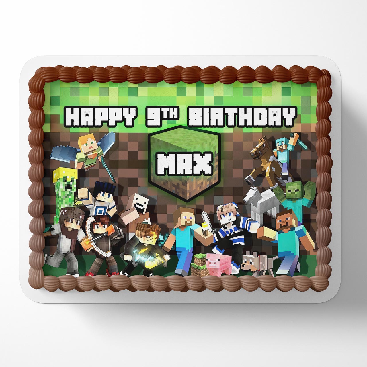 Mine Blocks Pixel Craft World Kids Boys Girls Edible Cake Topper
