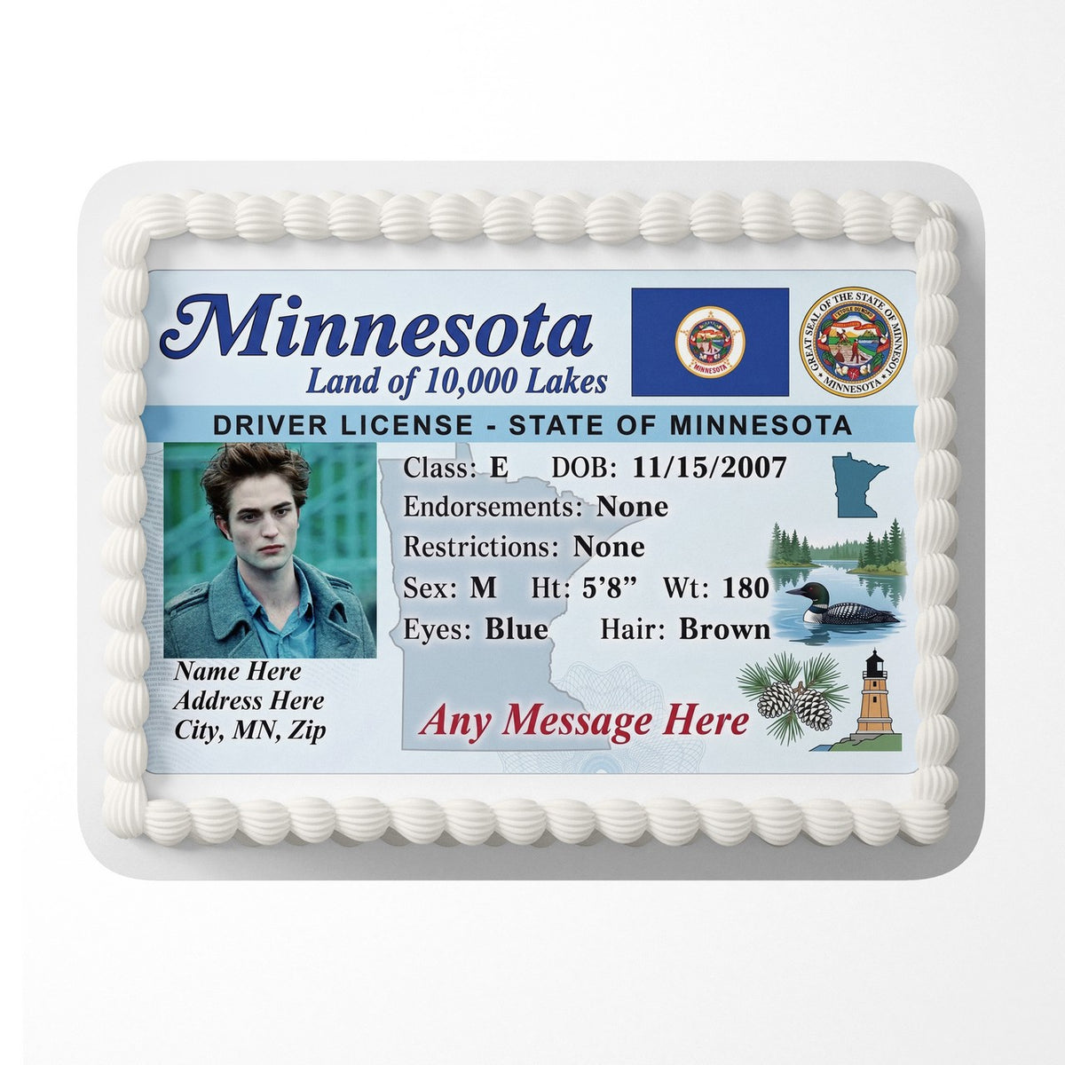 Minnesota Driver License Edible Cake Topper – Custom Photo Birthday Icing Sheet