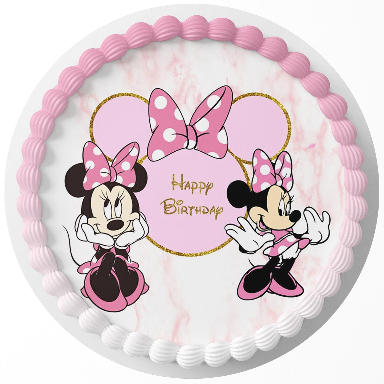 Mini Mouse Pink Gold Round – Icing Sheet Birthday - Personalized Edible Cake Topper | Custom Icing Sheet | Birthday Cake Decoration