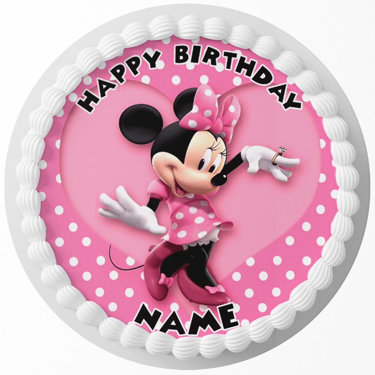 Mini Mouse Pink Polka Dots Round – Icing Sheet Birthday - Personalized Edible Cake Topper | Custom Icing Sheet | Birthday Cake Decoration