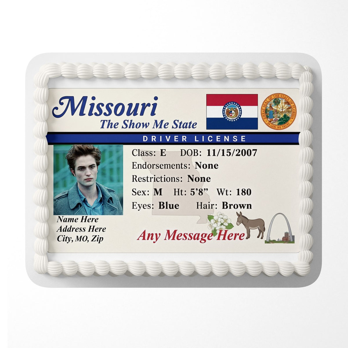 Missouri Driver License Edible Cake Topper – Custom Photo Birthday Icing Sheet