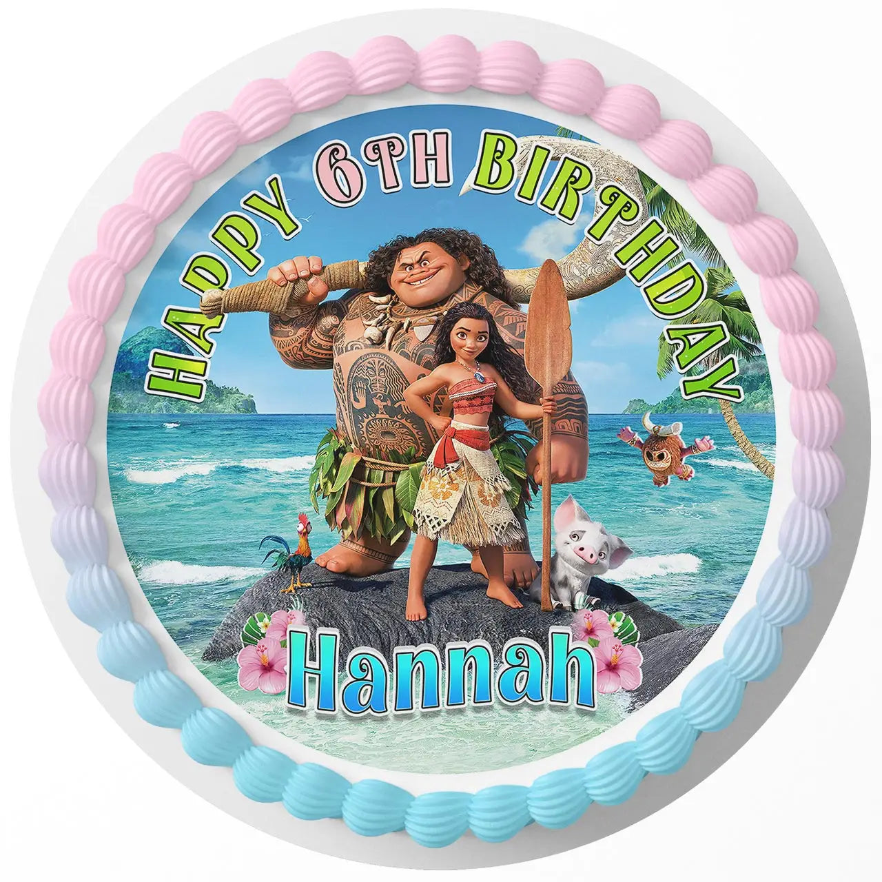 Maona Maui Hei Pua Ocean Round – Icing Sheet Birthday - Personalized Edible Cake Topper | Custom Icing Sheet | Birthday Cake Decoration