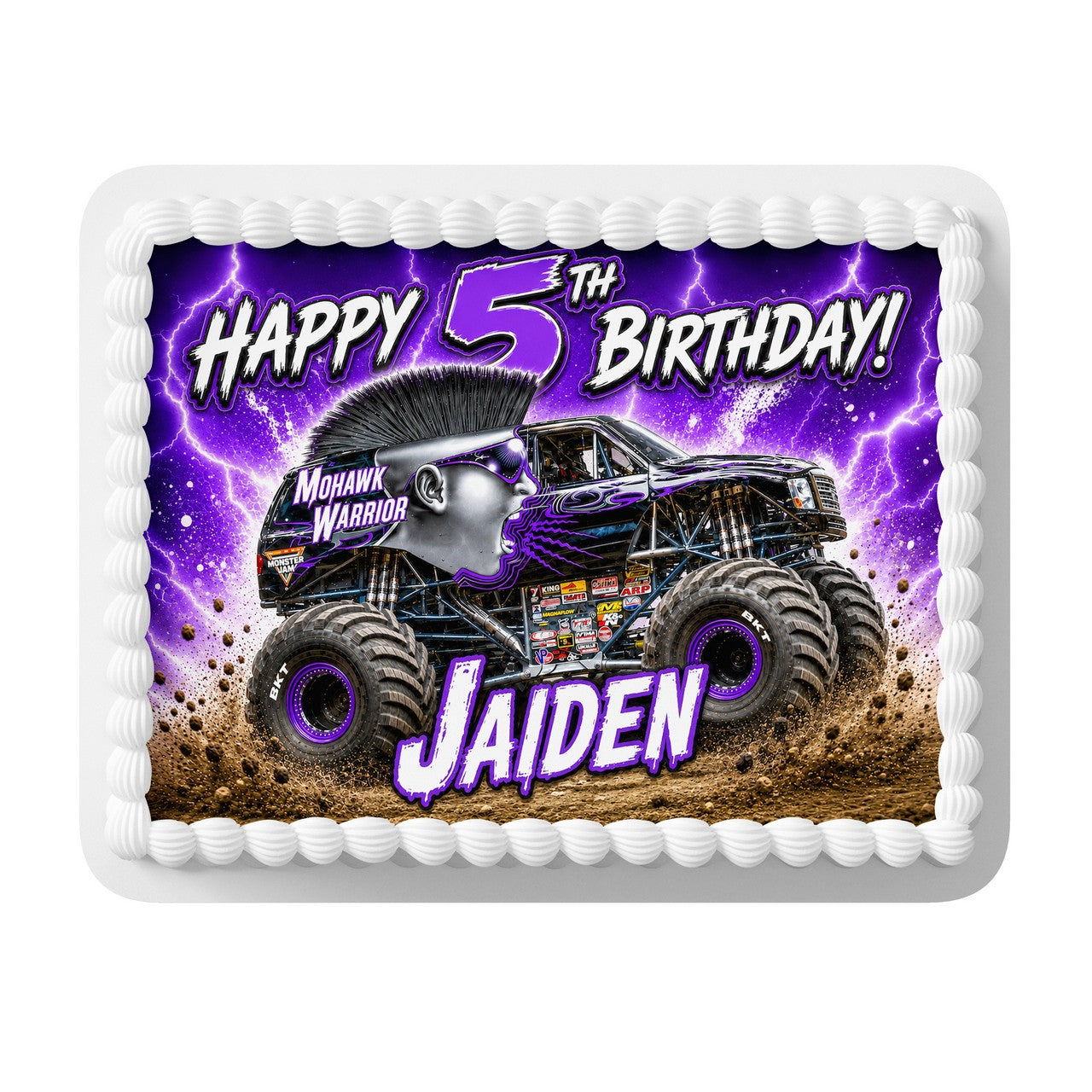 Mohawk Warrior Monster Truck Edible Cake Topper | Birthday Cake Decoration | Photo Cake Image
