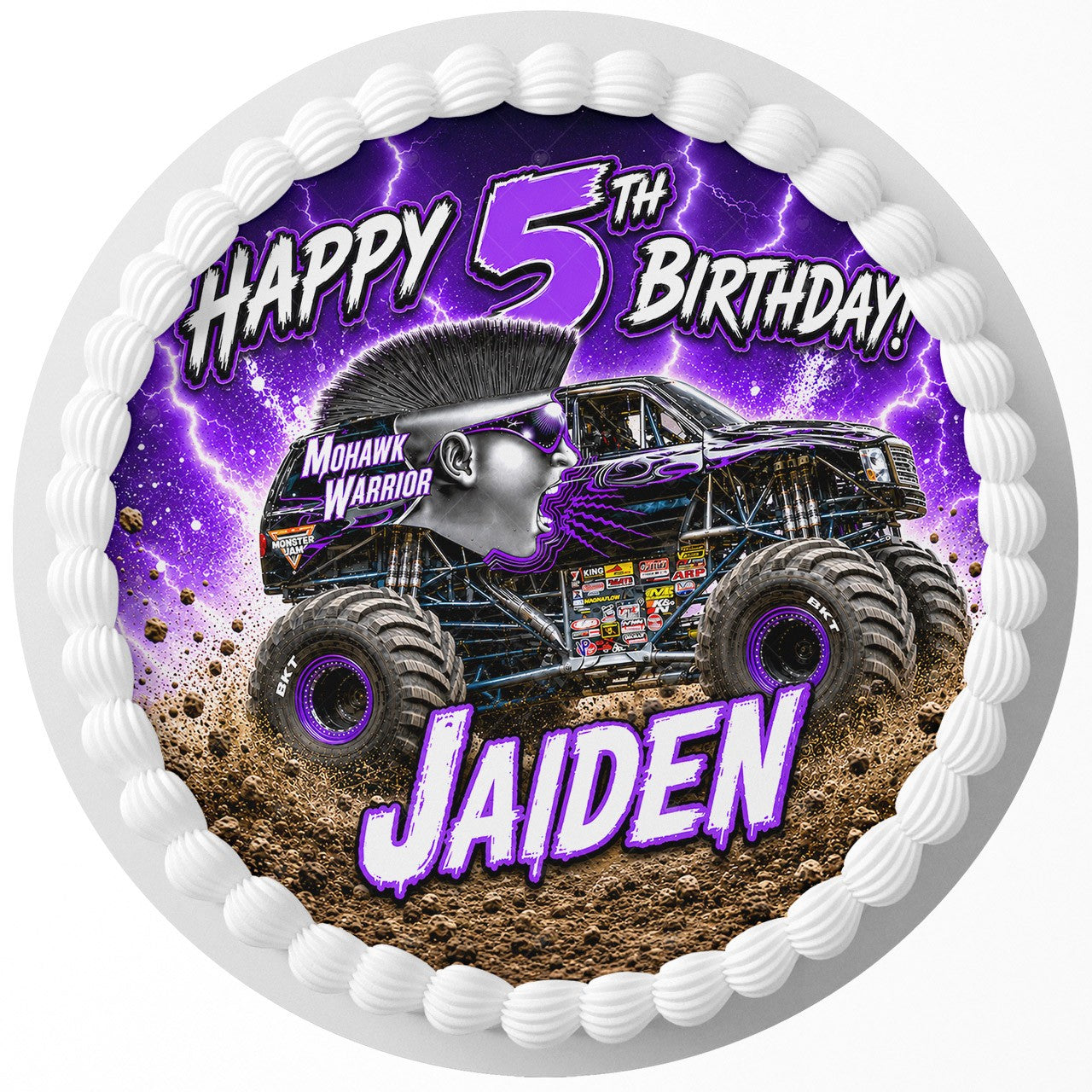 Mohawk Warrior Monster Truck Edible Cake Topper | Birthday Cake Decoration | Photo Cake Image