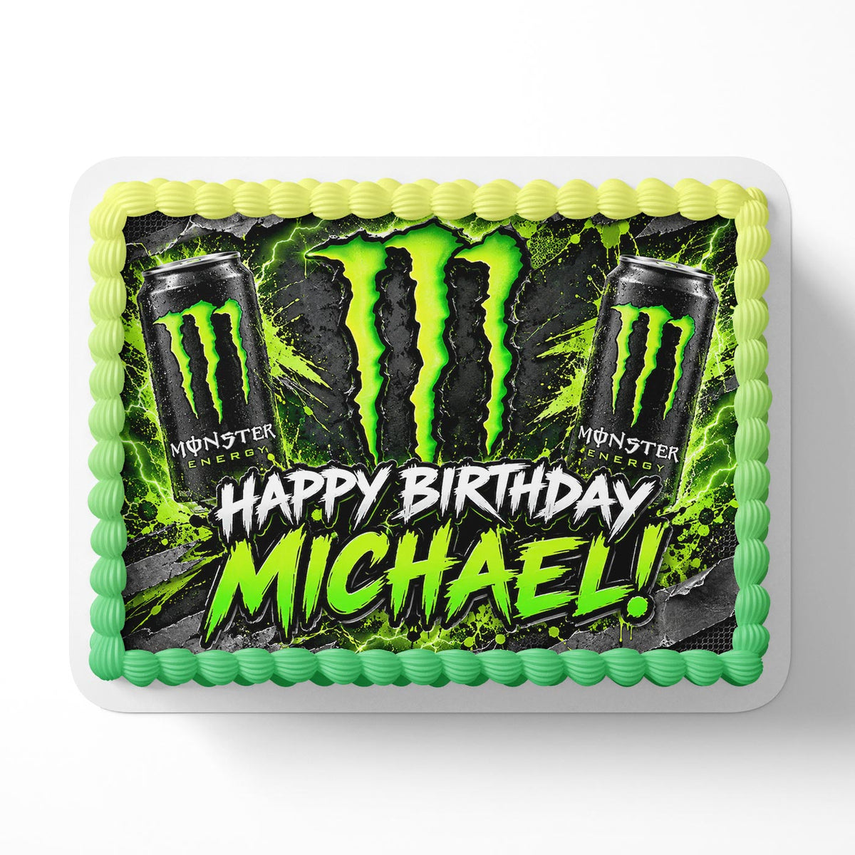 Monster Birthday Cake Topper – Personalized Energy Drink Edible Image, Monster Cake Decoration, Custom Birthday Icing Sheet