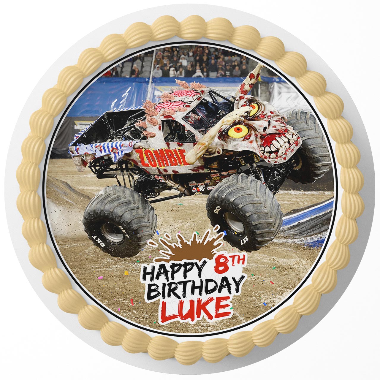 Big Truck Zombie Monster Truck Round – Icing Sheet Birthday - Personalized Edible Cake Topper | Custom Icing Sheet | Birthday Cake Decoration