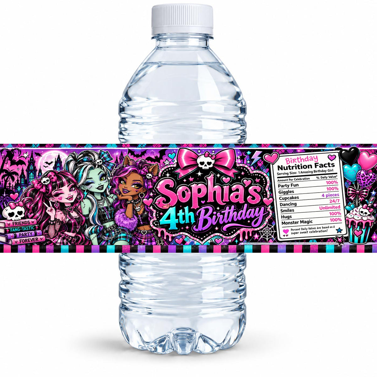 Custom Monster High Girls Water Bottle Label Sticker Birthday Decor Self Stick Wrapper