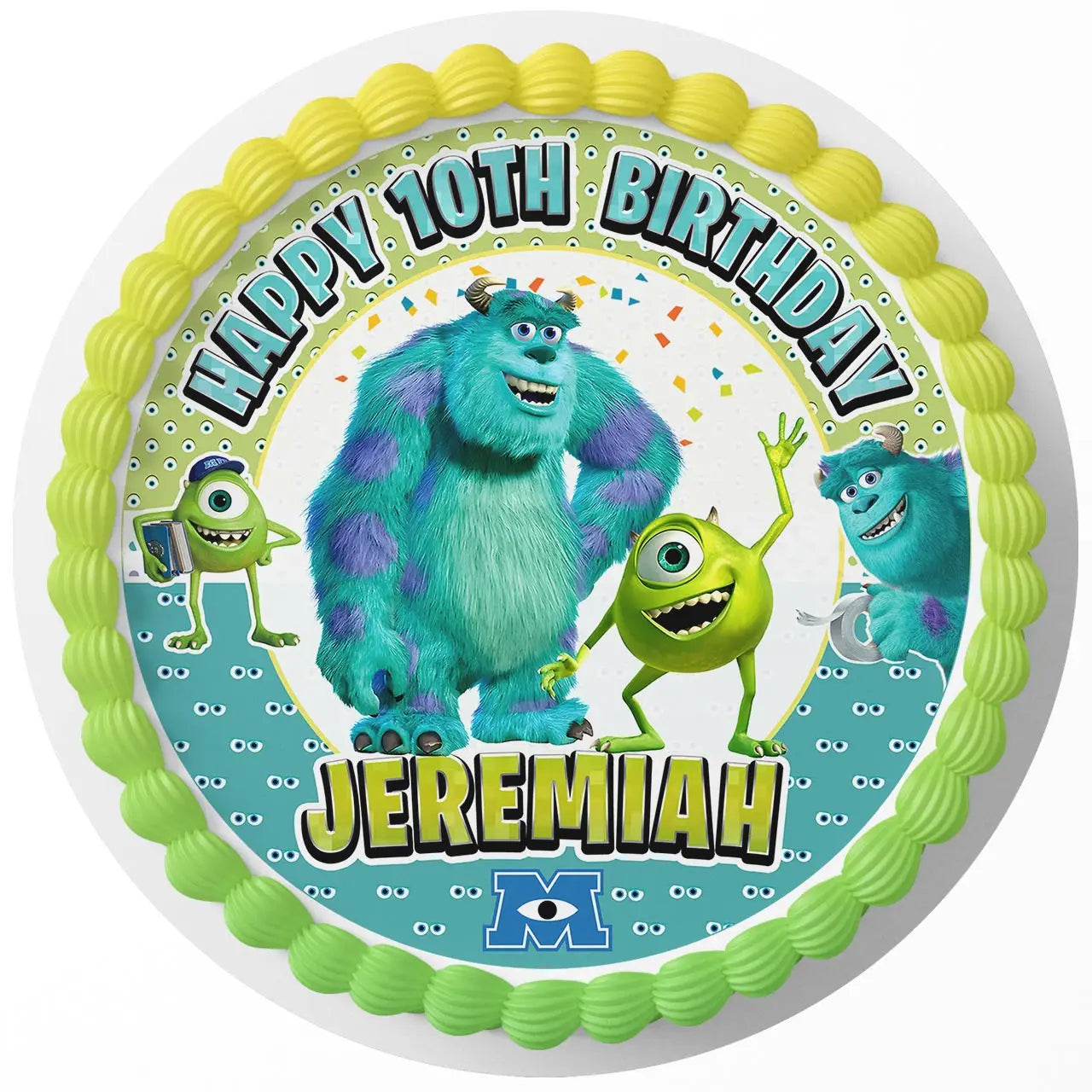 Monsters Inc James P Sullivan Mike Wazowski Round – Icing Sheet B - Personalized Edible Cake Topper | Custom Icing Sheet | Birthday Cake Decoration