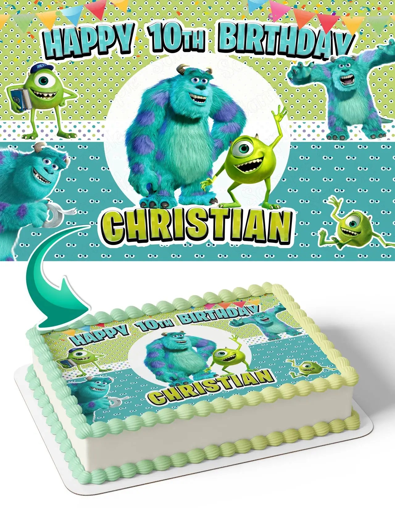 Monsters Inc James P Sullivan Mike Wazowski Edible Cake Topper