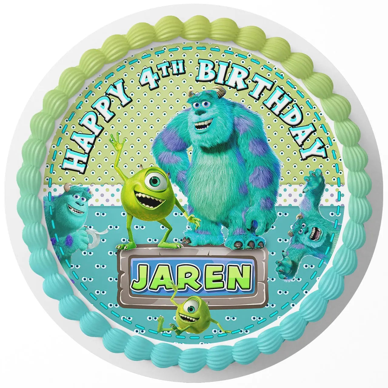 Monsters Inc Mike James Round – Icing Sheet Birthday - Personalized Edible Cake Topper | Custom Icing Sheet | Birthday Cake Decoration