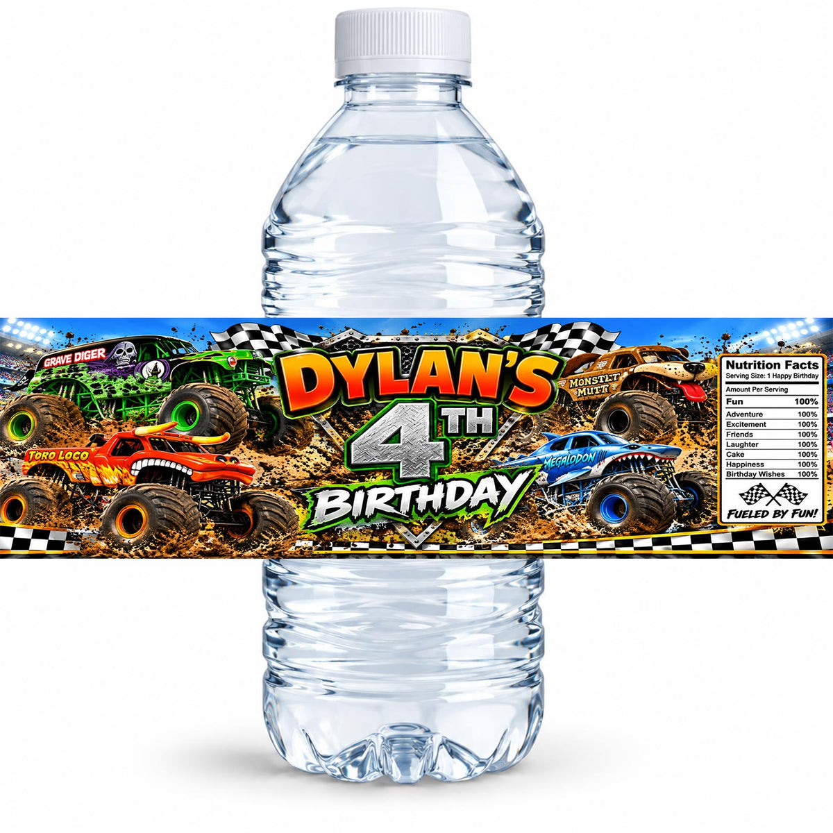 Custom Monster Trucks Grave Digger Water Bottle Label Sticker Birthday Decor Self Stick Wrapper