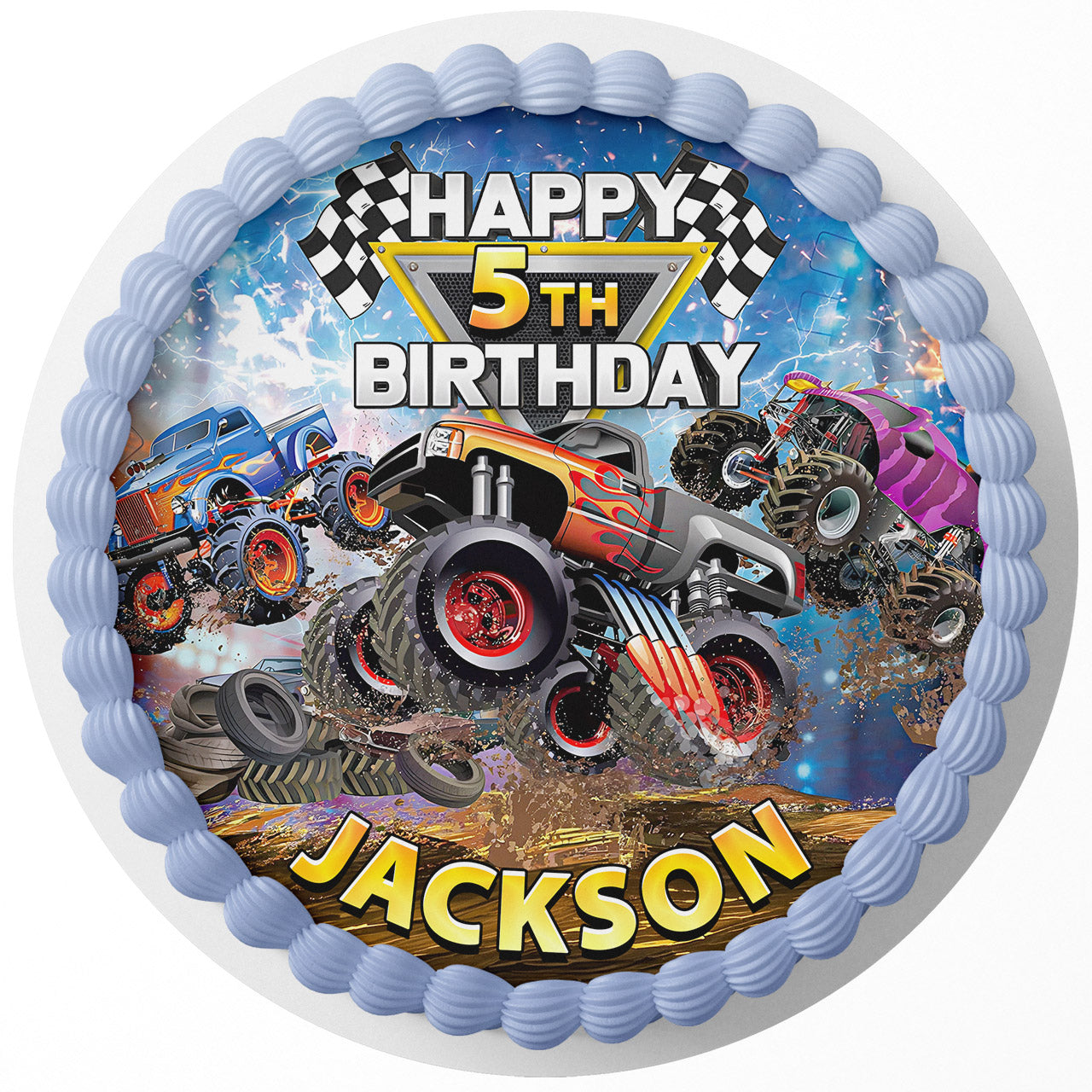 Monster Truck Kids Jam – Icing Sheet - Personalized Edible Cake Topper | Custom Icing Sheet | Birthday Cake Decoration | Photo Cake Image