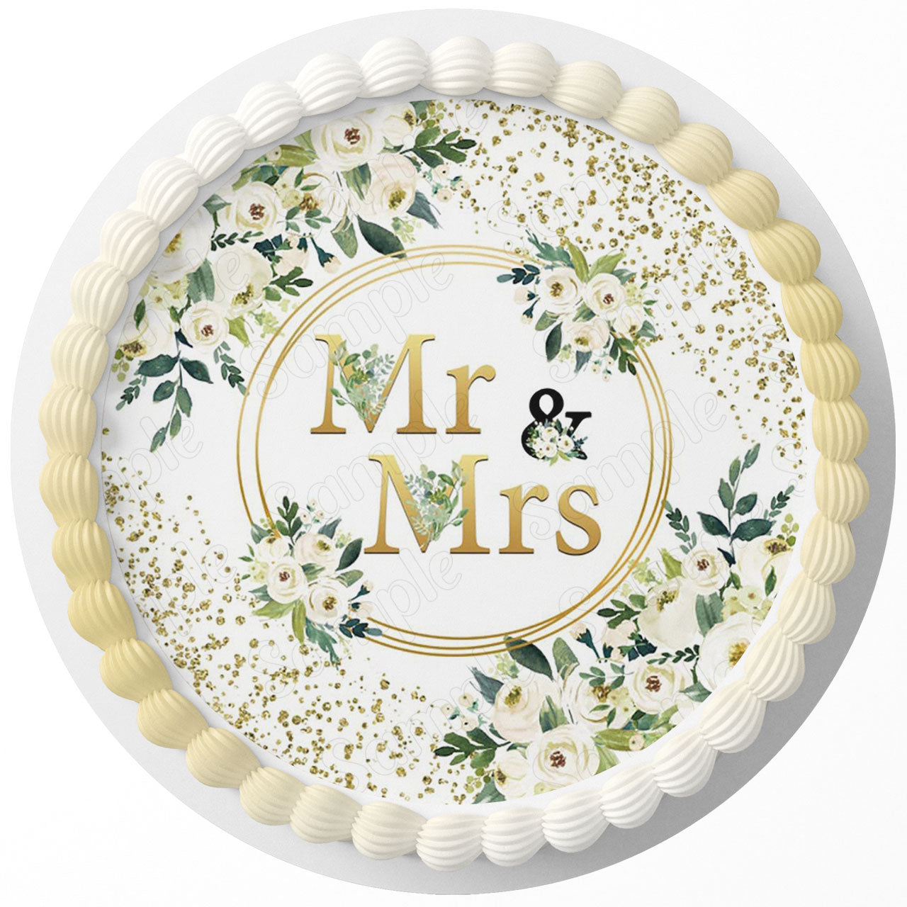 Mr and Mrs Gold Round – Icing Sheet Birthday - Personalized Edible Cake Topper | Custom Icing Sheet | Birthday Cake Decoration | Photo Cake Image