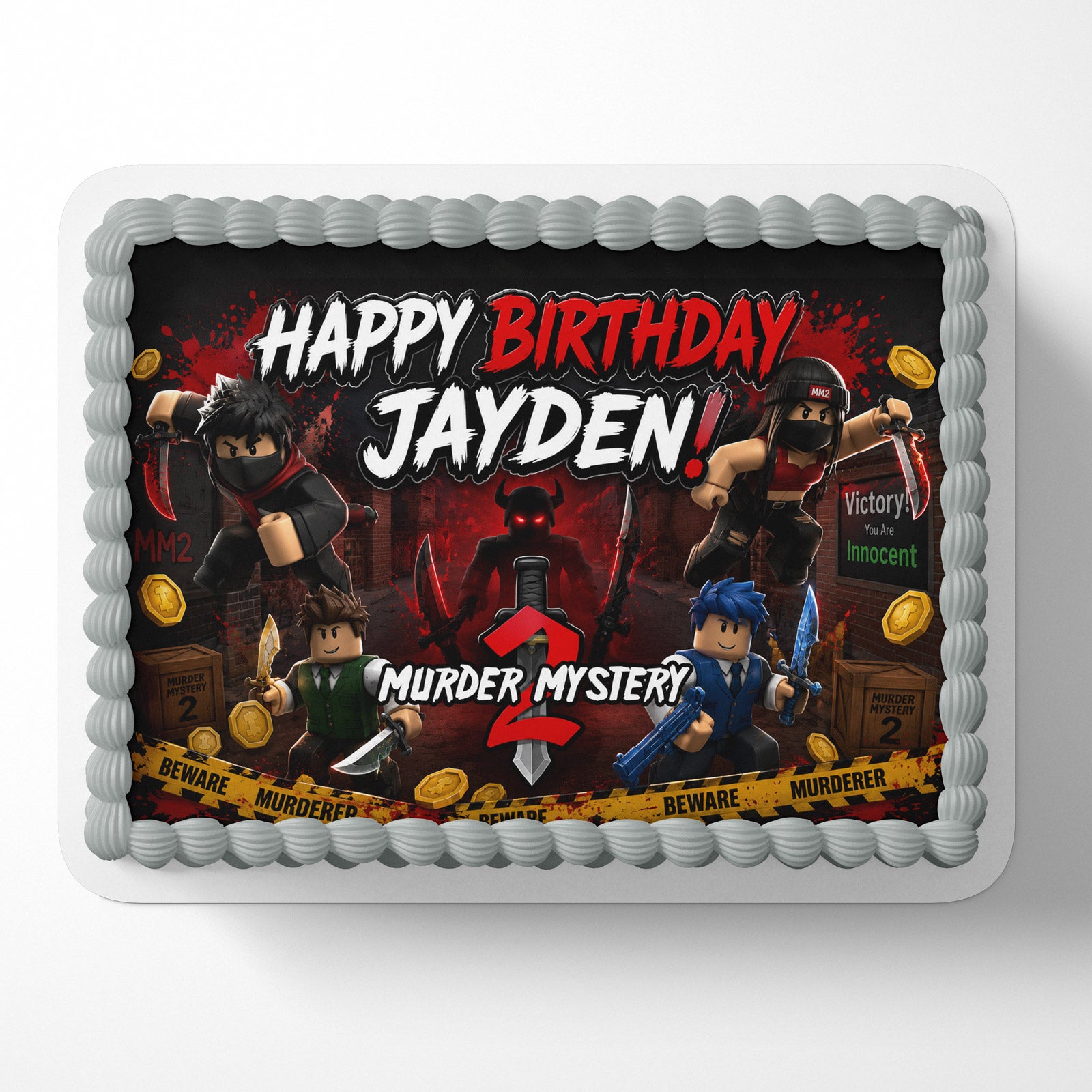 Murder Mystery 2 Roblox Edible Cake Image - Edible Cake Topper Birthday Cake Decoration