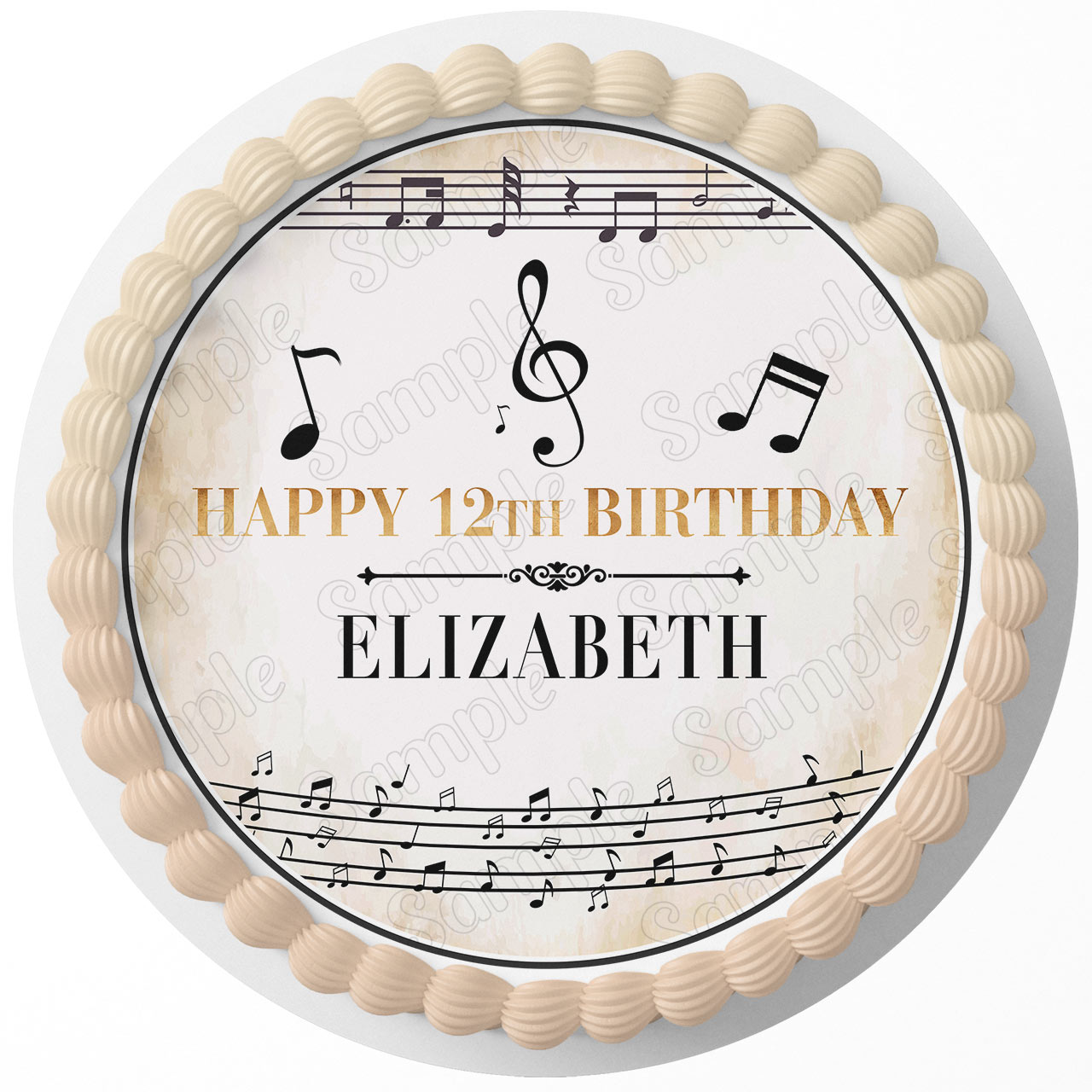 Musical Notes Music Score Round – Icing Sheet Birthday - Personalized Edible Cake Topper | Custom Icing Sheet | Birthday Cake Decoration