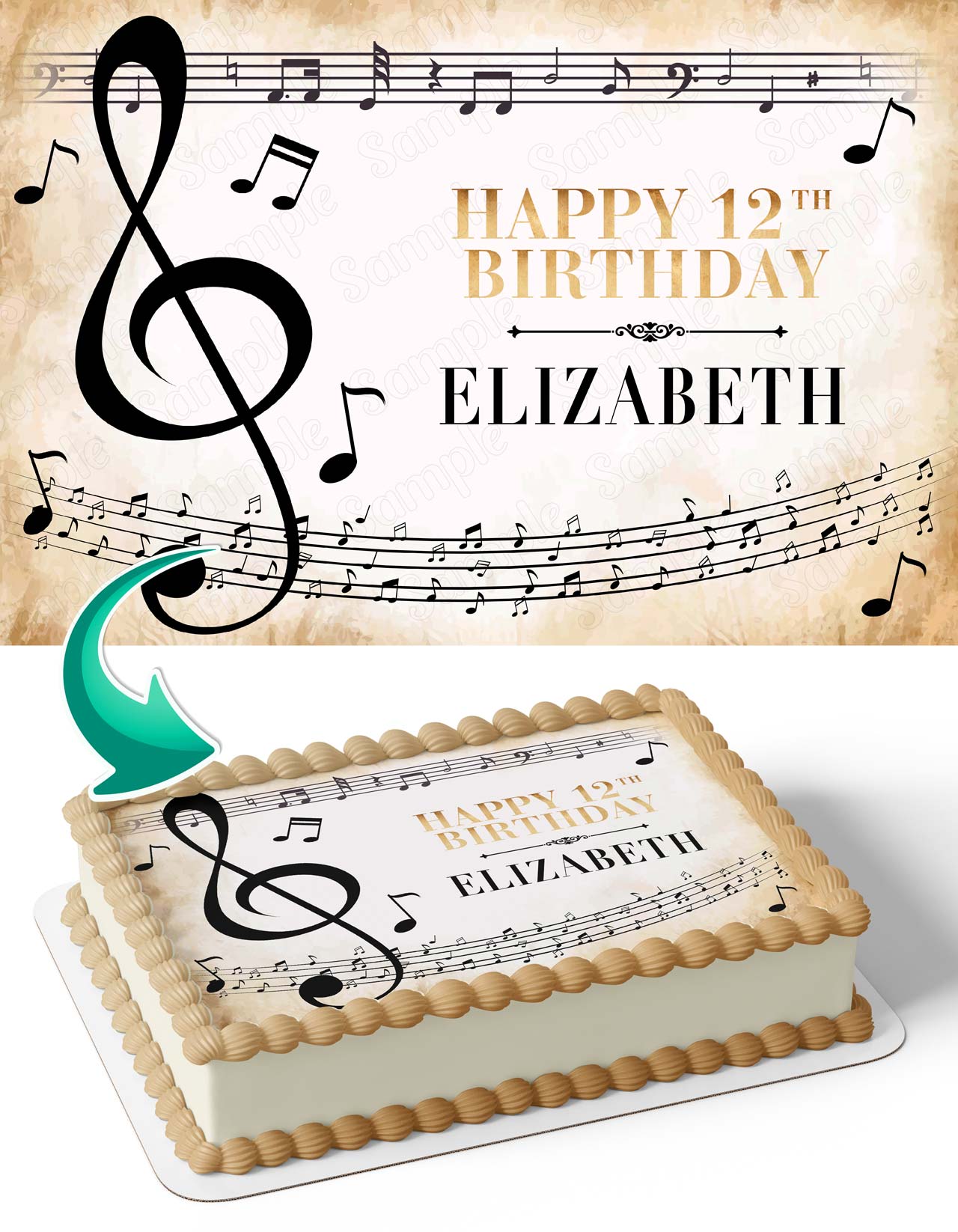 Musical Notes Music Score Sheet Notes Edible Cake Topper