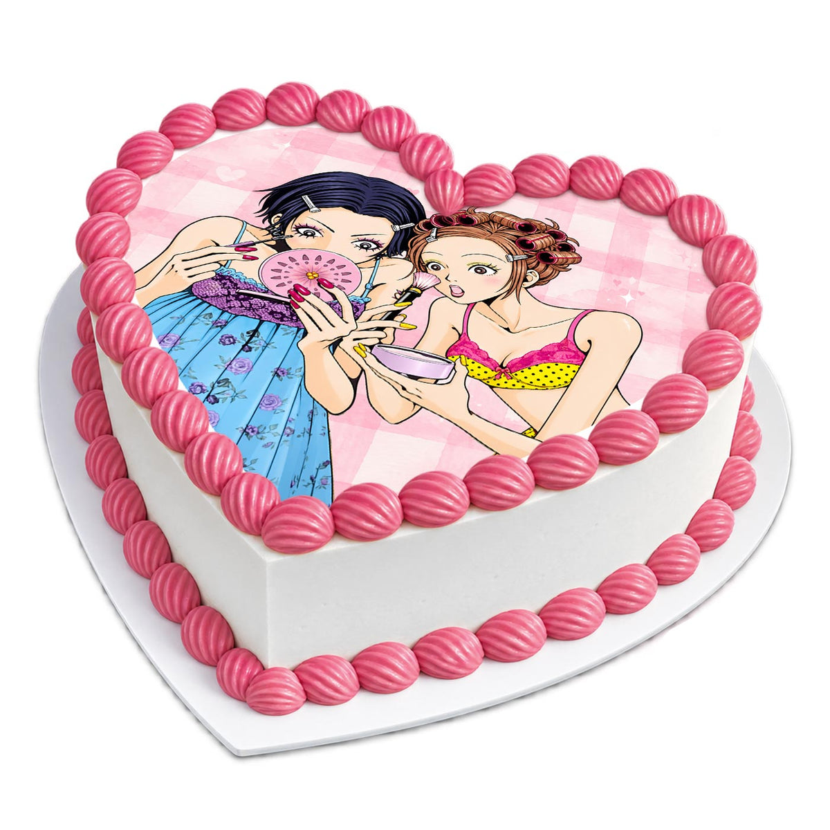 Nana x Nana Osaki and Hachi Makeup Retro Manga Anime Pink Heart Birthday Cake Topper – Edible Cake Image – Icing Sheet for Cakes