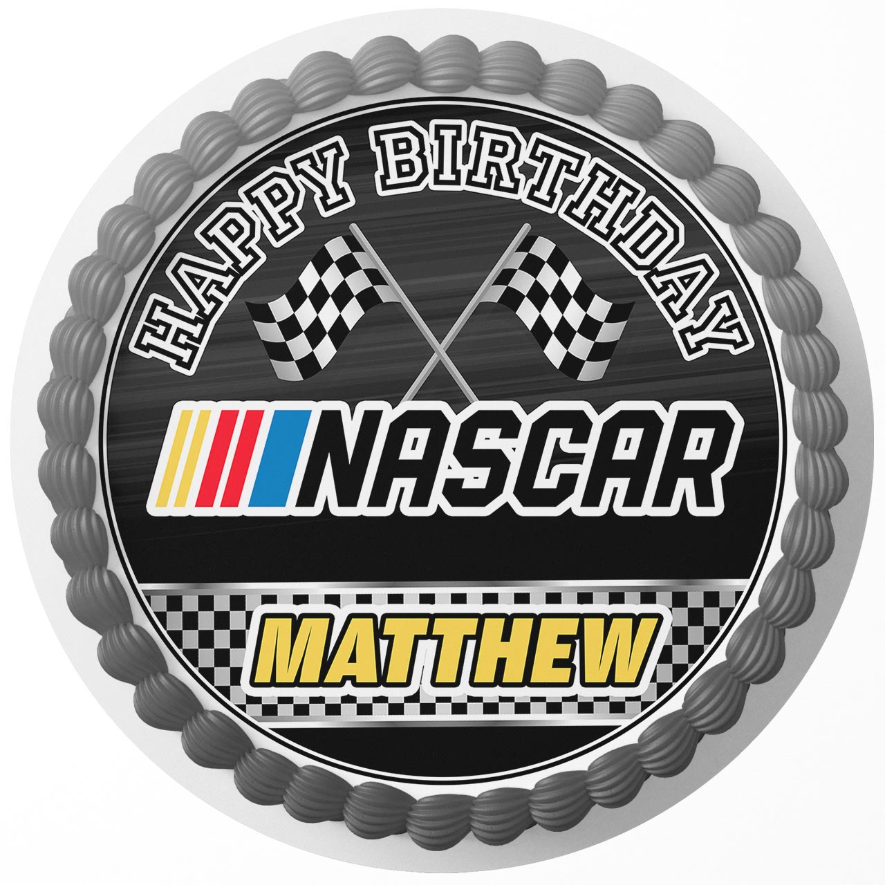 NASCAR Racing Round – Icing Sheet Birthday - Personalized Edible Cake Topper | Custom Icing Sheet | Birthday Cake Decoration | Photo Cake Image