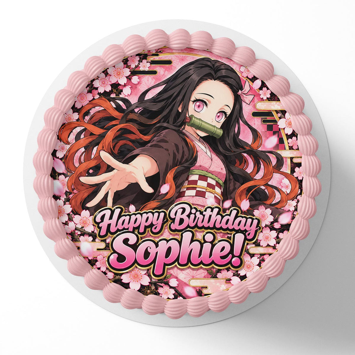 Nezuko Demon Fighter Edible Cake Topper | Birthday Cake Decoration | Photo Cake Image | Custom Edible Cake Topper
