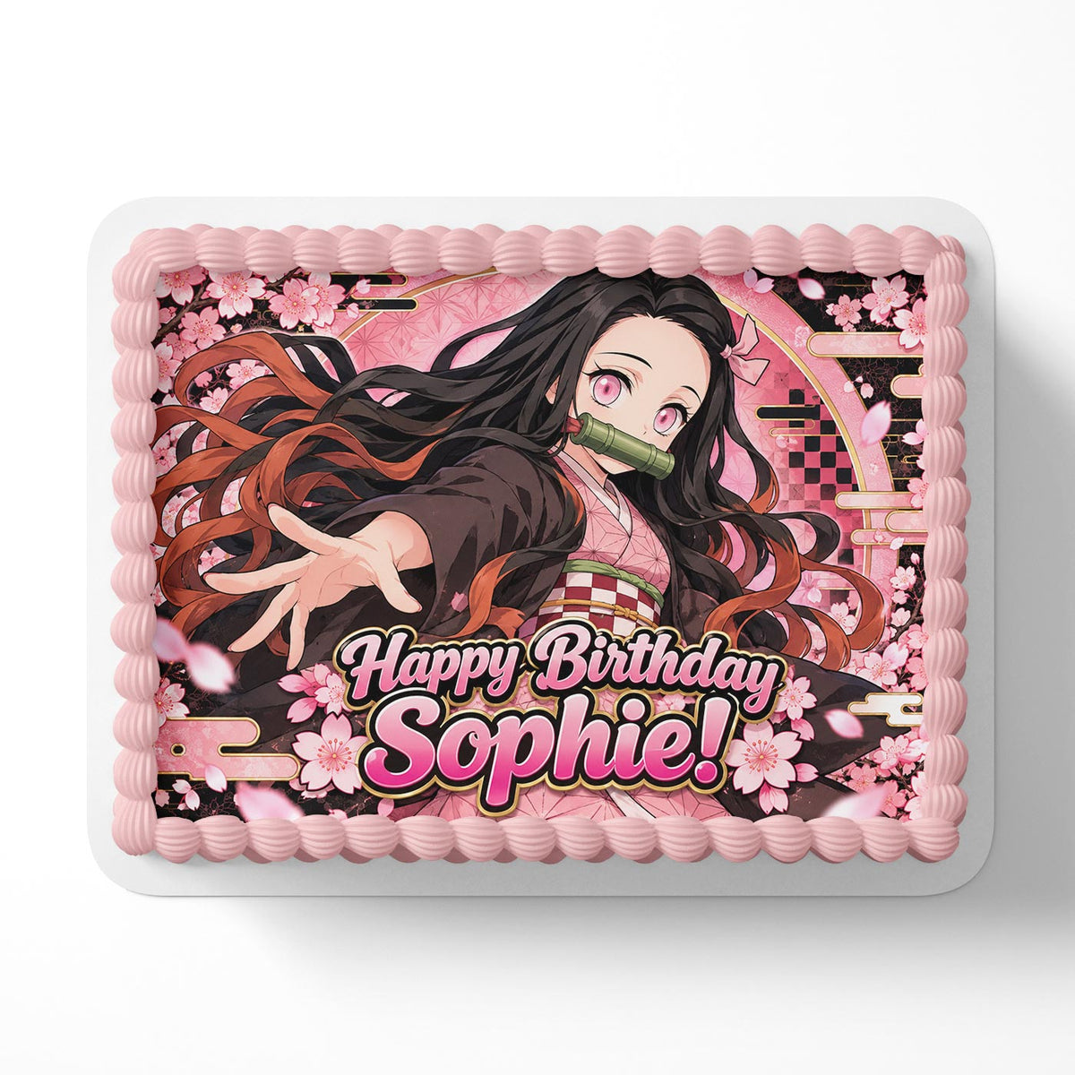 Nezuko Demon Fighter Edible Cake Topper | Birthday Cake Decoration | Photo Cake Image | Custom Edible Cake Topper