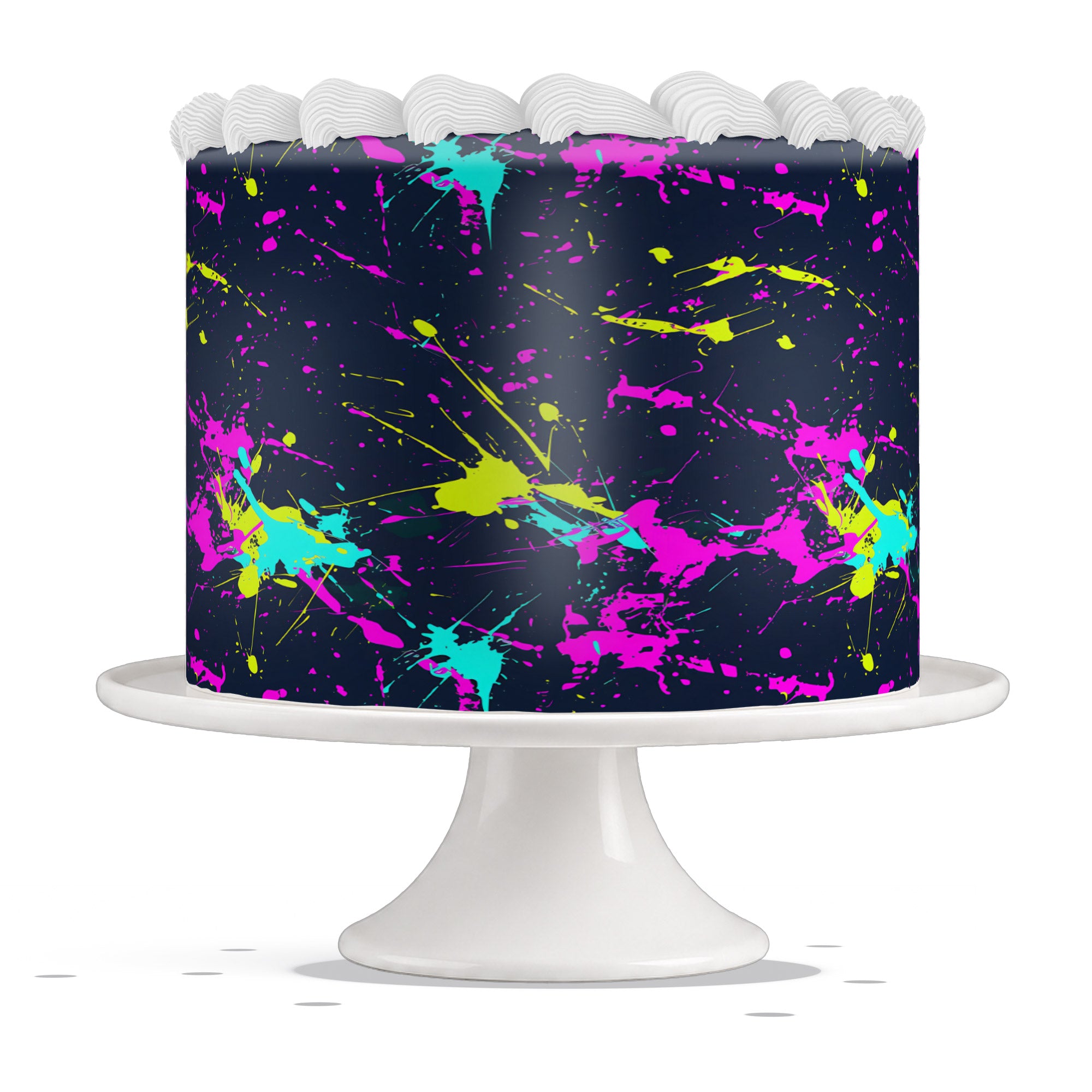 Neon Paint Splatter Navy Edible Cake Wrap Strip – Icing Sheet Cak - Edible Cake Topper | Icing Sheet | Birthday Cake Decoration