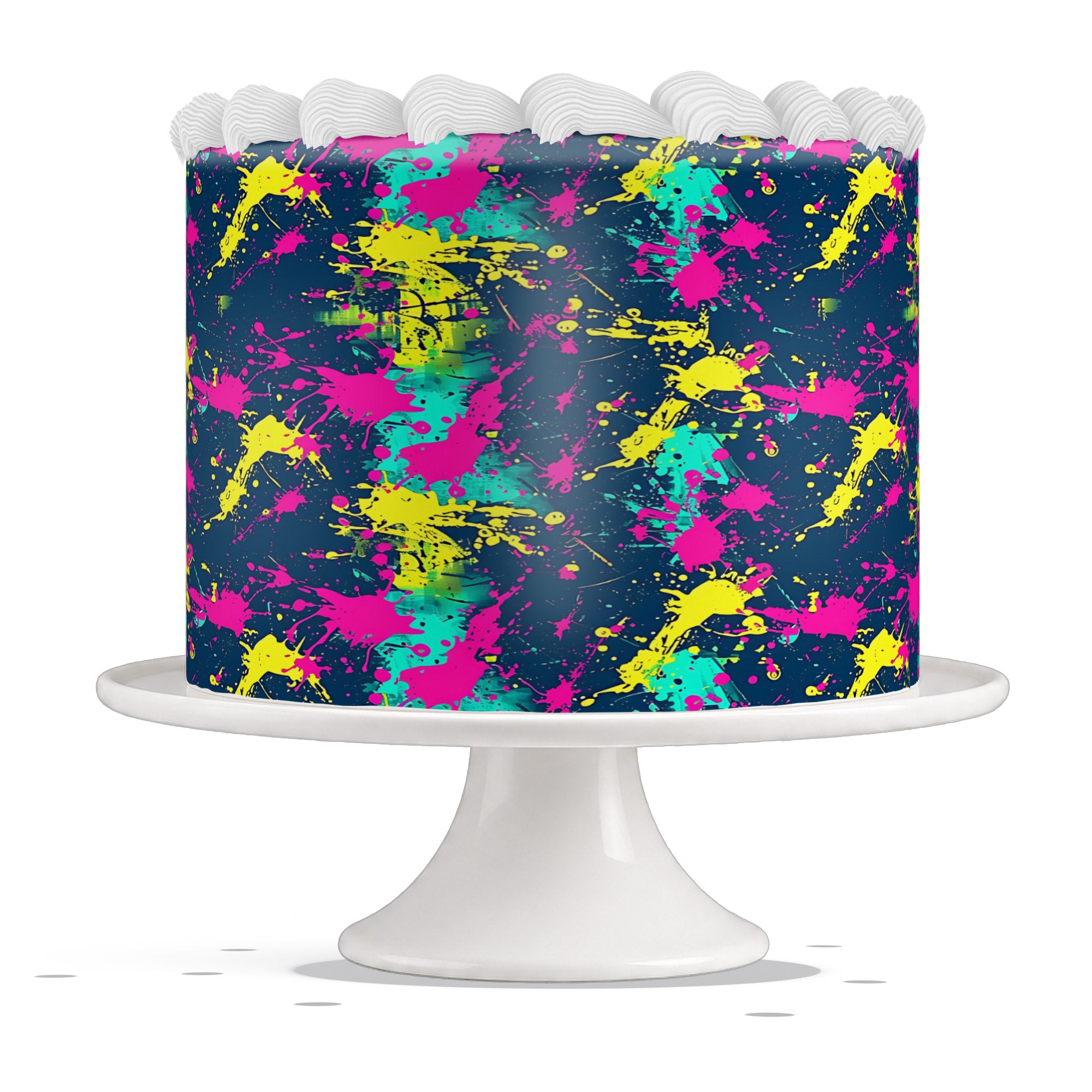 Neon Paint Splatter Yellow Pink Edible Cake Wrap Strip – Icing Sh - Edible Cake Topper | Icing Sheet | Birthday Cake Decoration