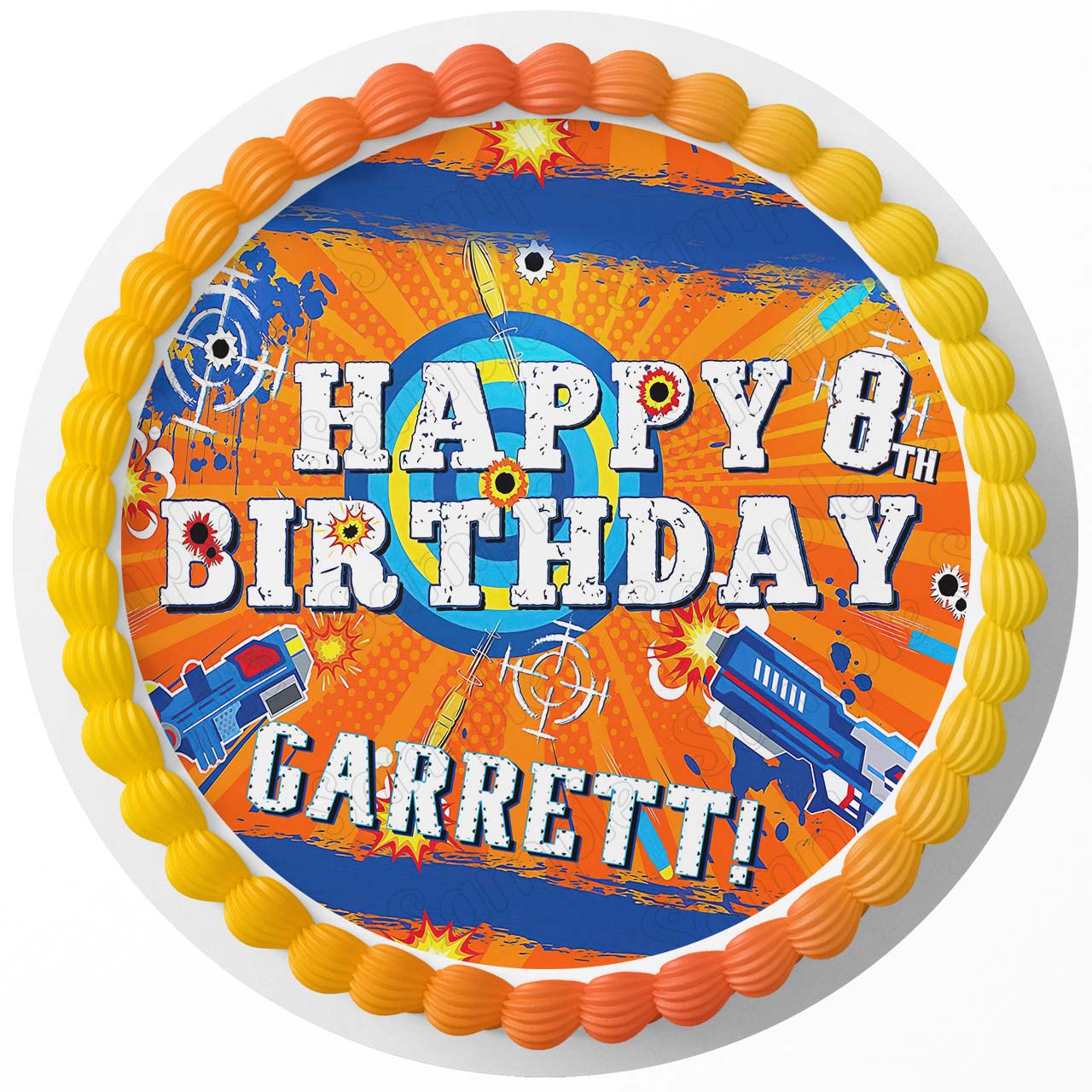 Nerf Guns Fun Kids Round – Icing Sheet Birthday - Personalized Edible Cake Topper | Custom Icing Sheet | Birthday Cake Decoration