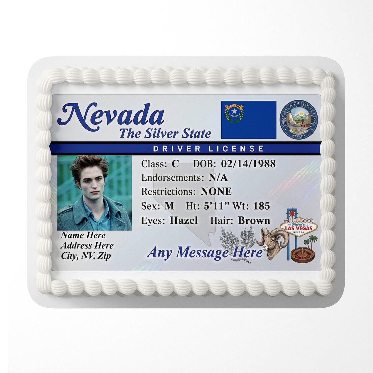 Nevada Driver License Edible Cake Topper – Custom Photo Birthday Icing Sheet