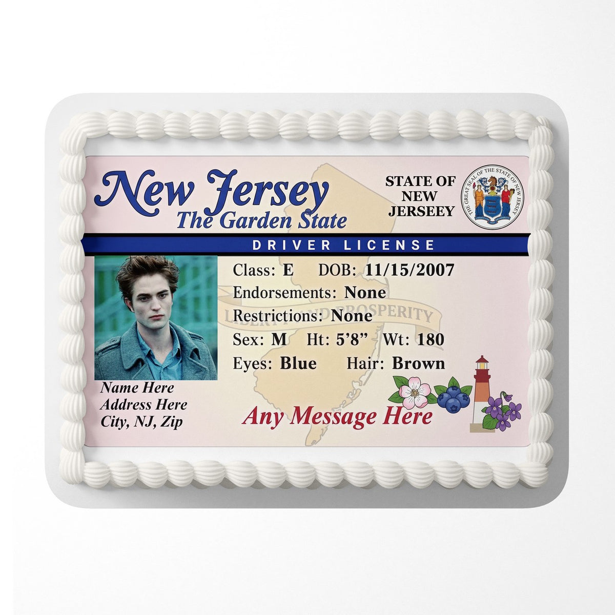 New Jersey Driver License Edible Cake Topper – Custom Photo Birthday Icing Sheet