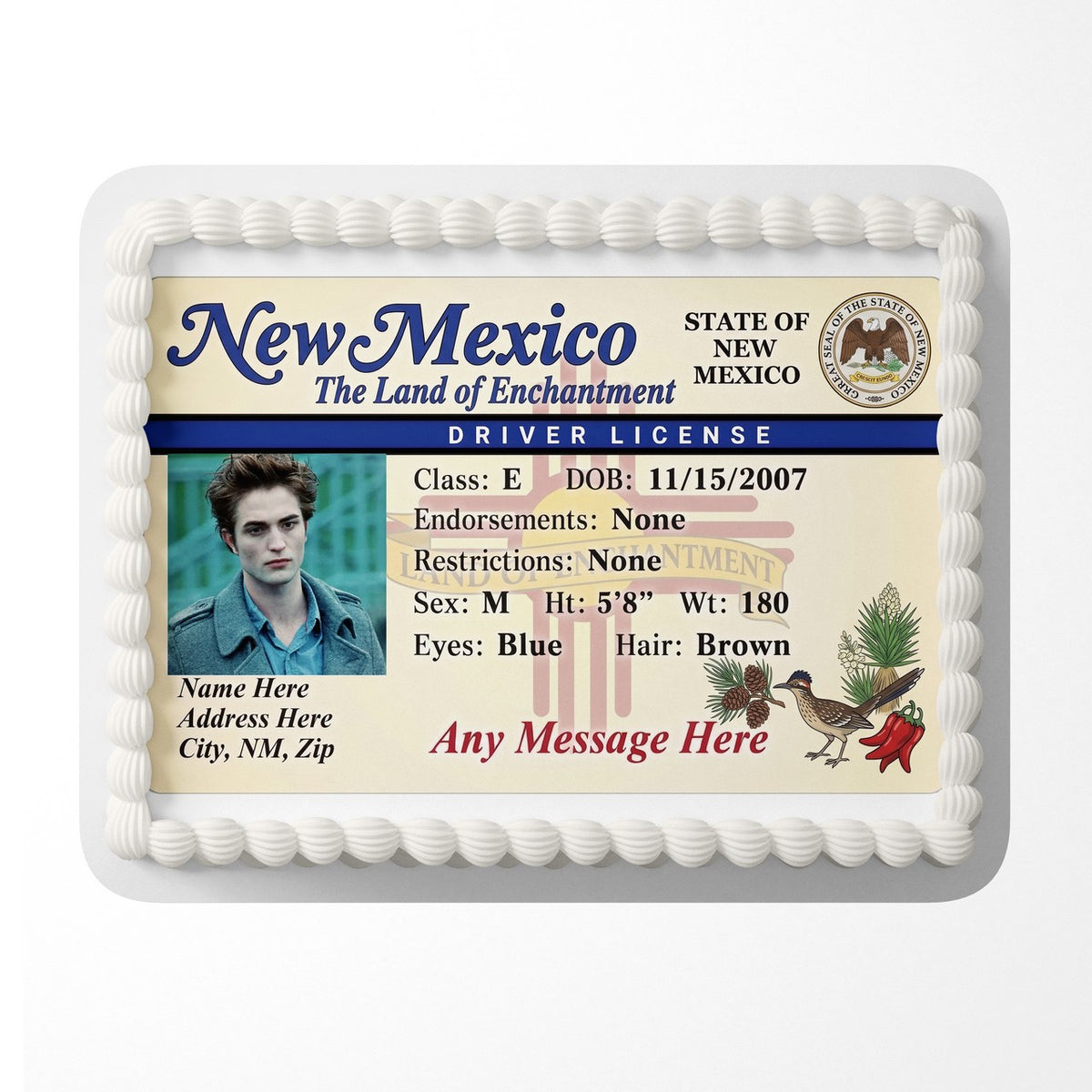 New Mexico Driver License Edible Cake Topper – Custom Photo Birthday Icing Sheet
