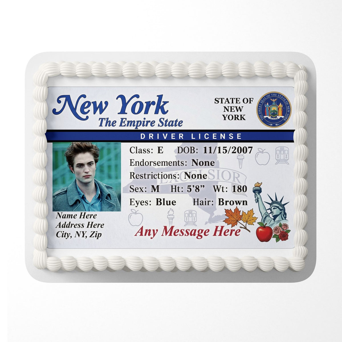 New York Driver License Edible Cake Topper – Custom Photo Birthday Icing Sheet