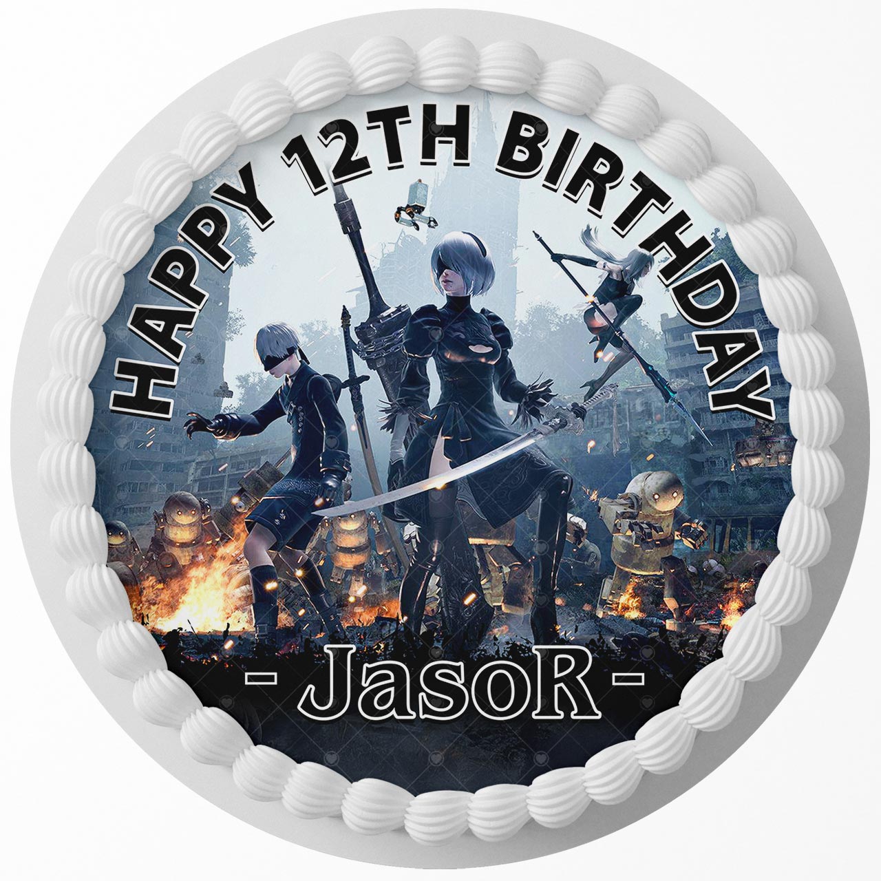 NieR Automata Round – Icing Sheet Birthday - Personalized Edible Cake Topper | Custom Icing Sheet | Birthday Cake Decoration | Photo Cake Image