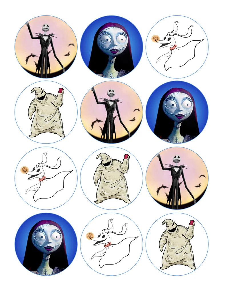Nightmare Before Christmas Edible Cupcake Toppers Icing Sheet or Wafer Paper