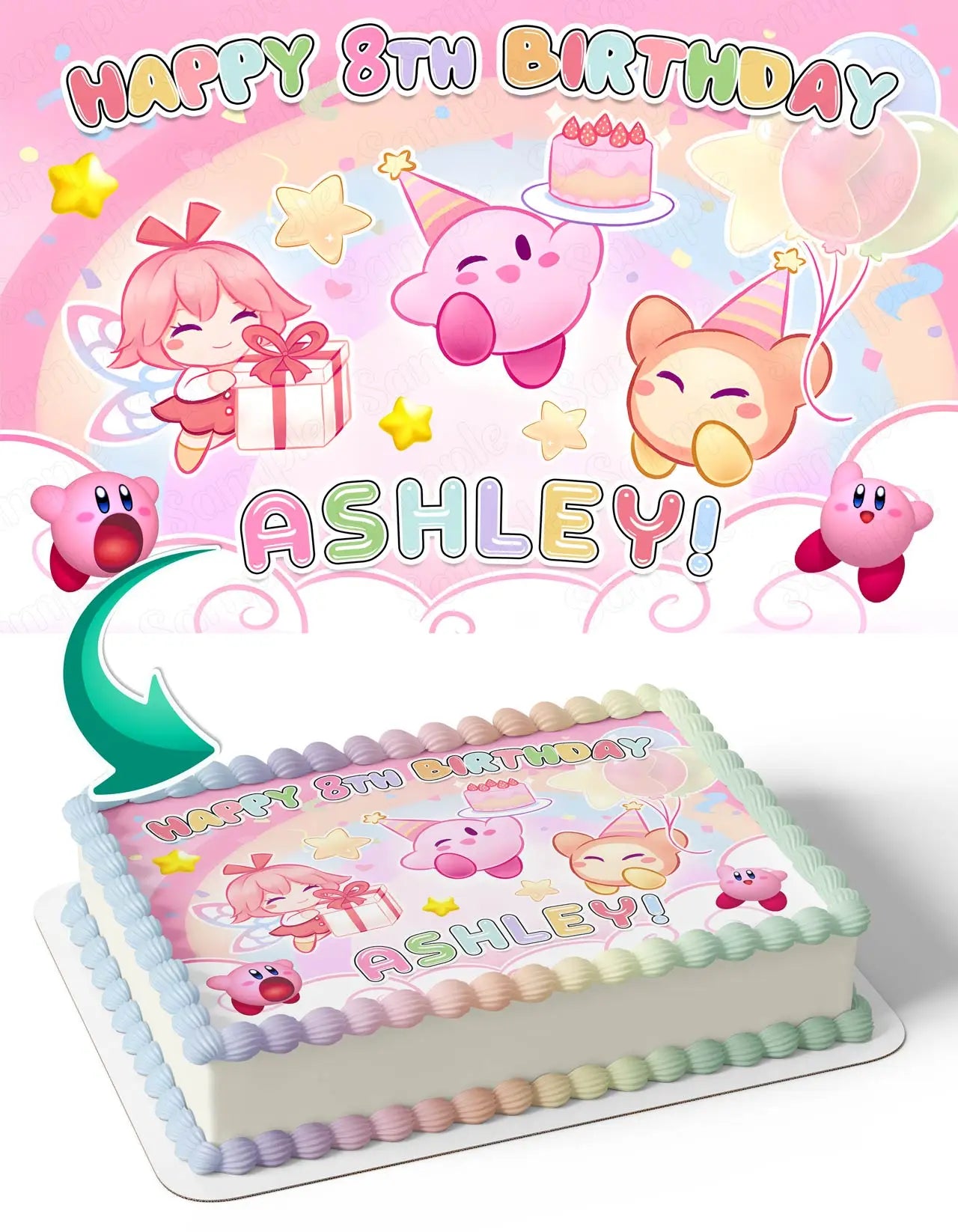 Gaming Kirby Birthday Celebration Pink Edible Cake Topper