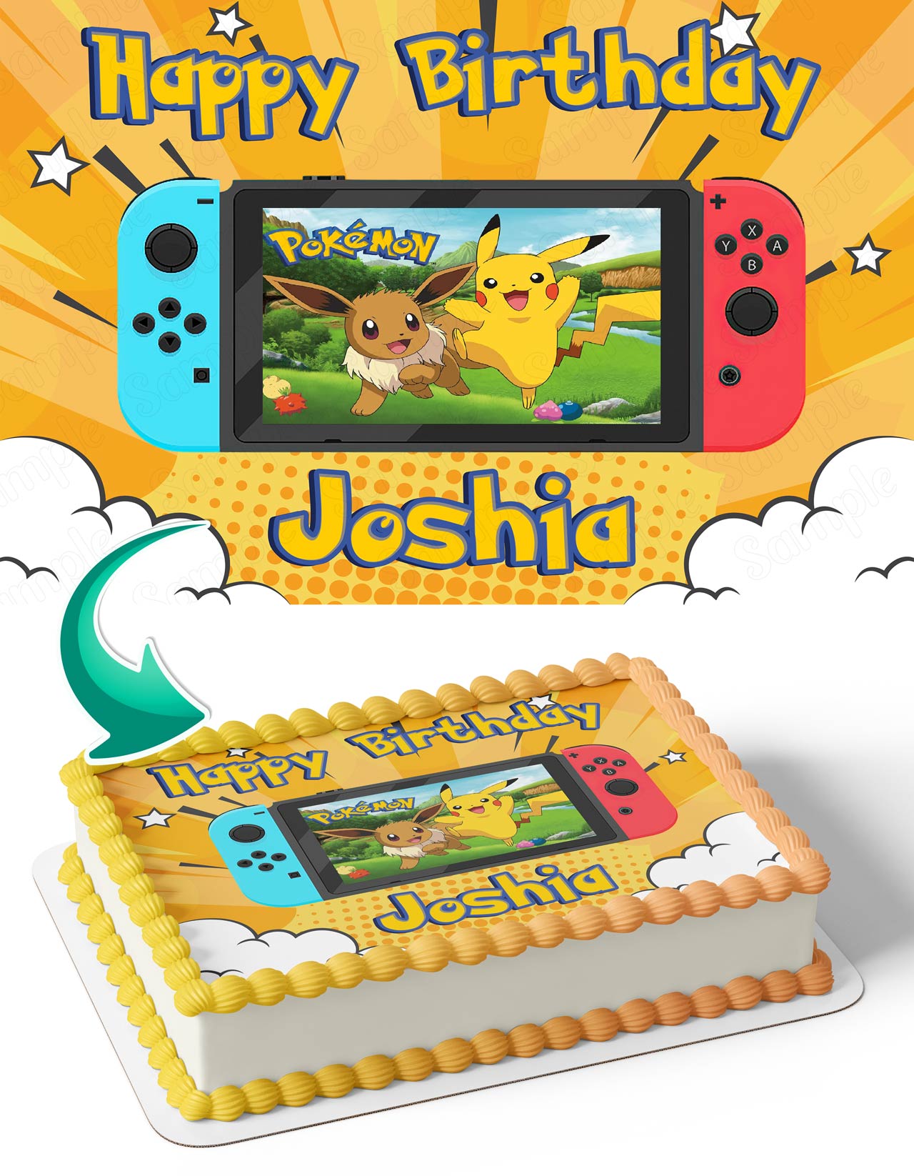 Gaming Switch Pokekids Pikachu Eevee Edible Cake Topper