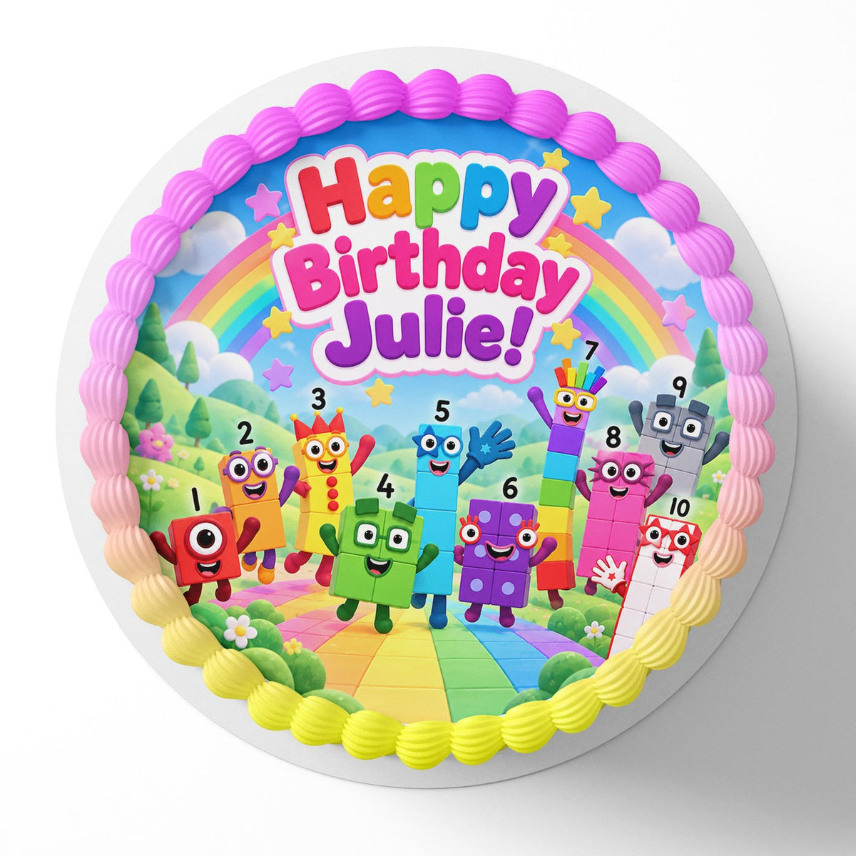 NumberBlocks Rainbow Edible Cake Topper | Birthday Cake Decoration | Photo Cake Image | Custom Edible Cake Topper