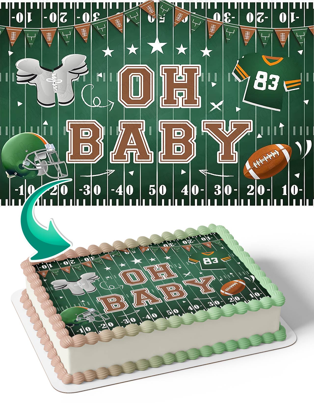 Oh Baby Football Field Baby Shower Edible Cake Topper