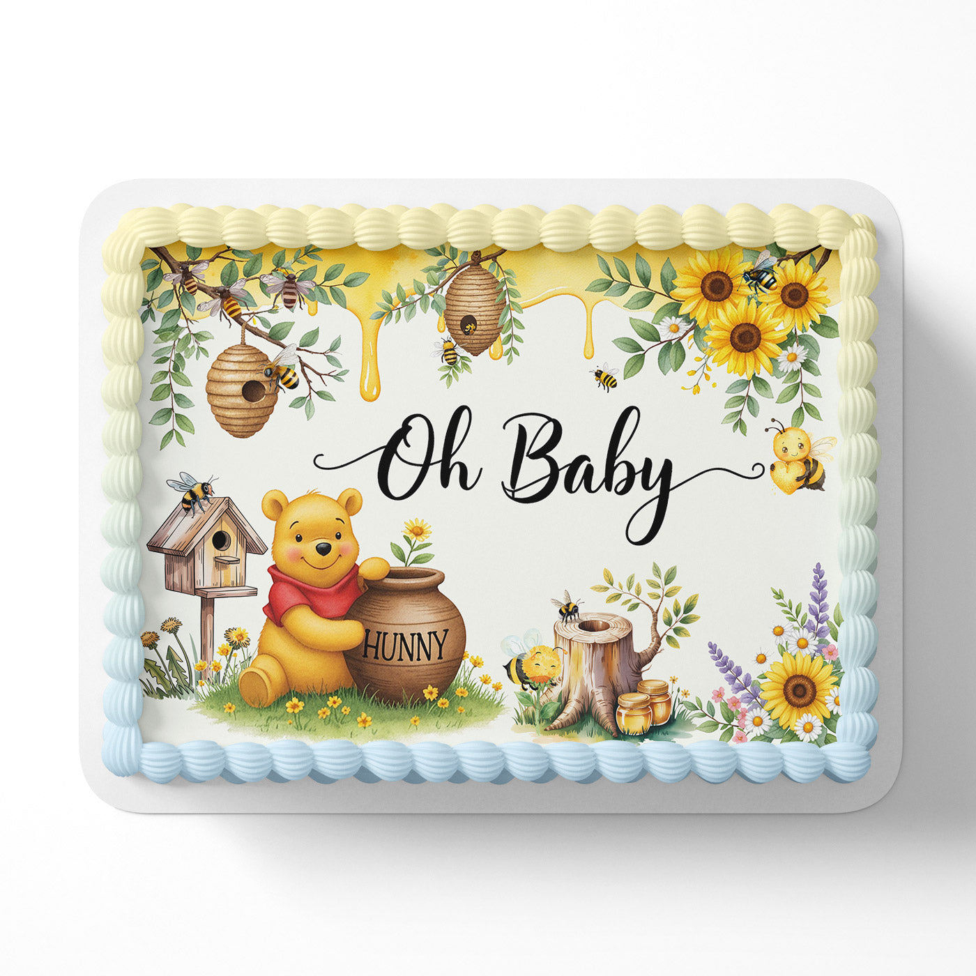 Honey Bee Bear Winnie Cute Yellow Baby Shower - Edible Cake Topper | Birthday Cake Decoration