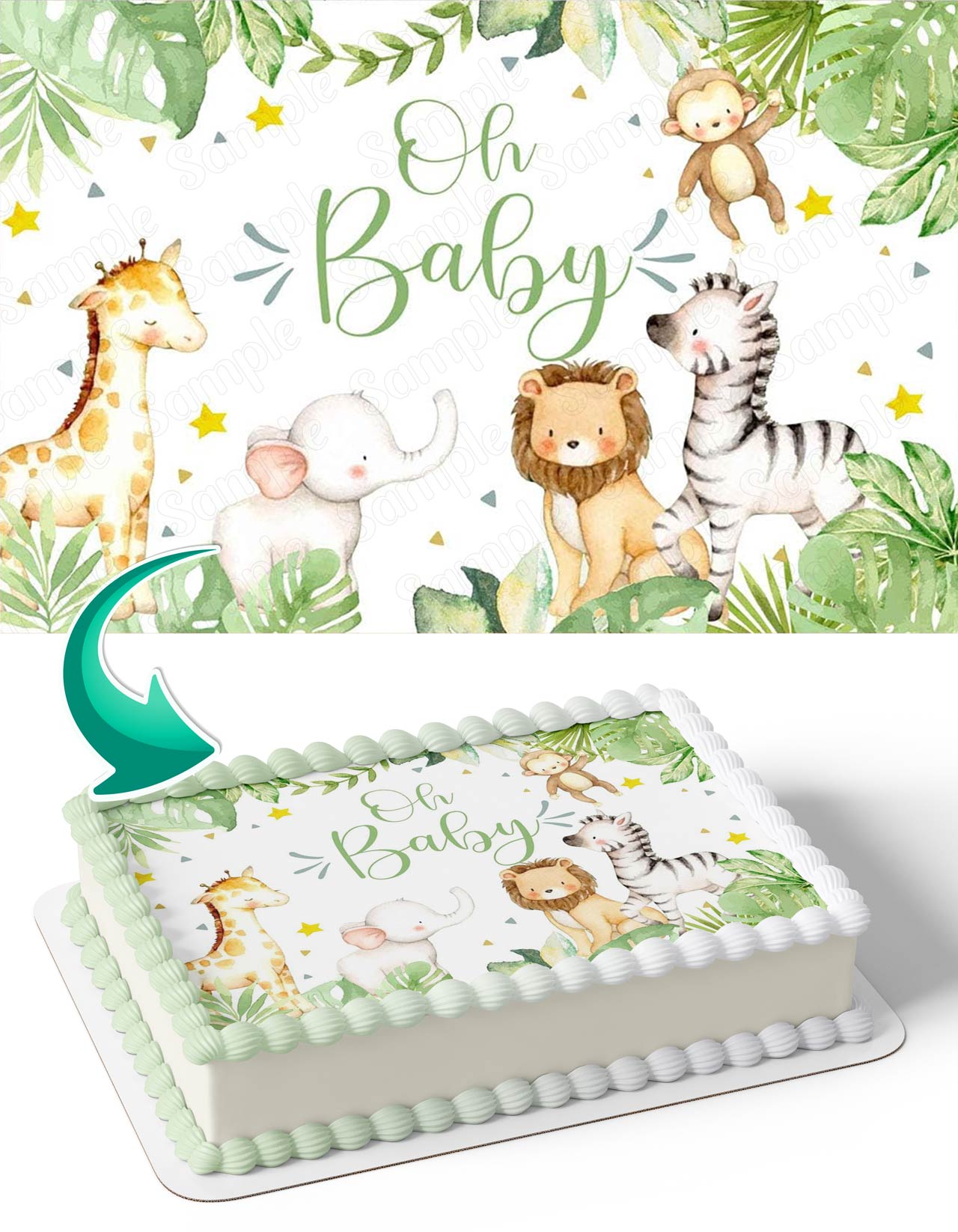 Oh Baby Jungle Animals Baby Shower OBS Edible Cake Topper