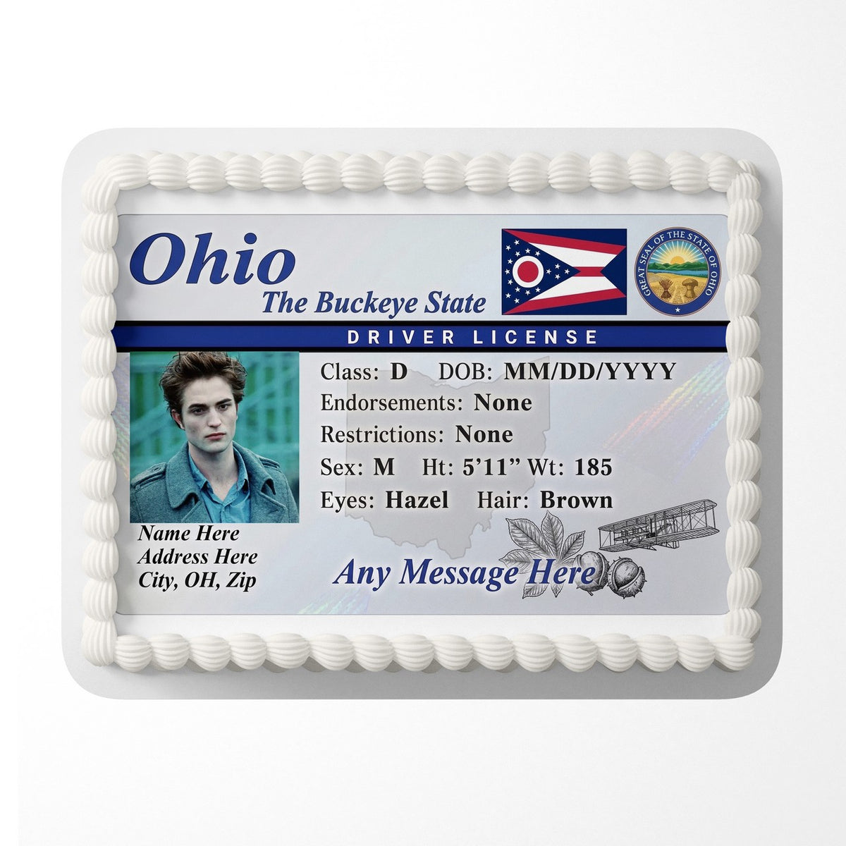 Ohio Driver License Edible Cake Topper – Custom Photo Birthday Icing Sheet