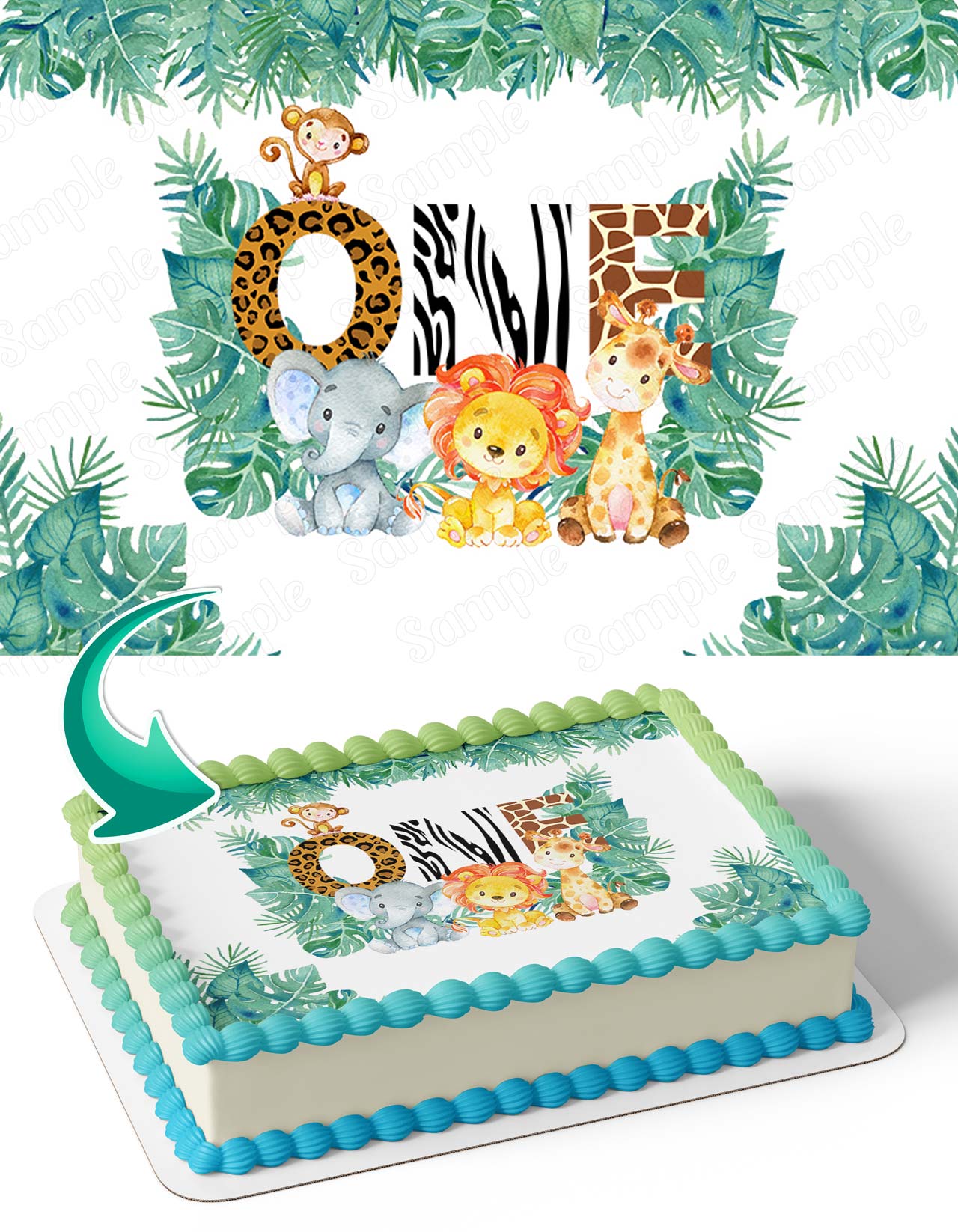 One Year Jungle Safari Animals Wild OYA Edible Cake Topper