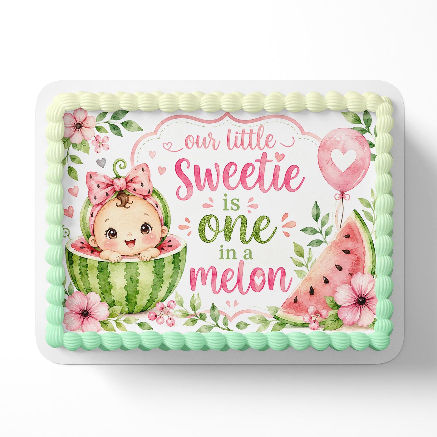Our Little Sweetie is One in a Melon Baby Shower Edible Cake Topper | Birthday Cake Decoration | Photo Cake Image