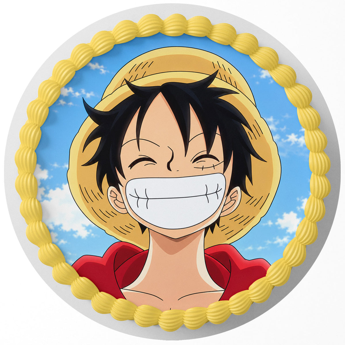 One Luffy Smile Piece Edible Cake Topper Round Personalized Edible Cake Topper | Custom Icing Sheet | Birthday Cake Decoration