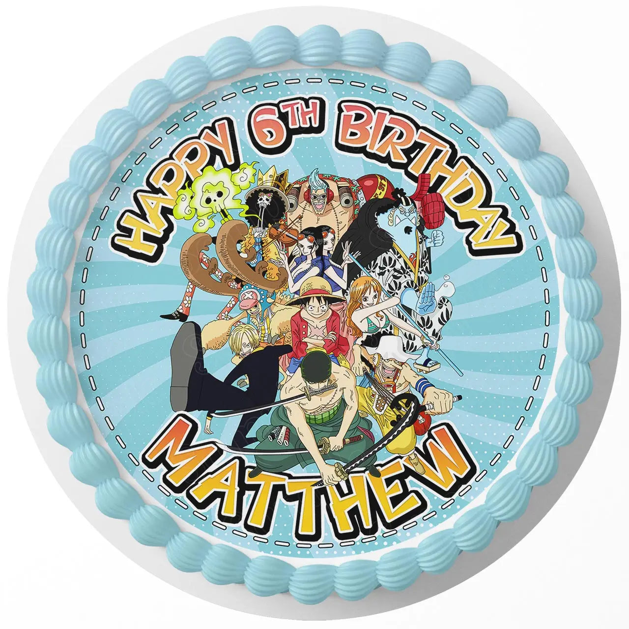 One Piece Kids Luffy Crew Pirates Adventures Team Luffy Round – Icing - Personalized Edible Cake Topper | Custom Icing Sheet | Birthday Cake Decoration